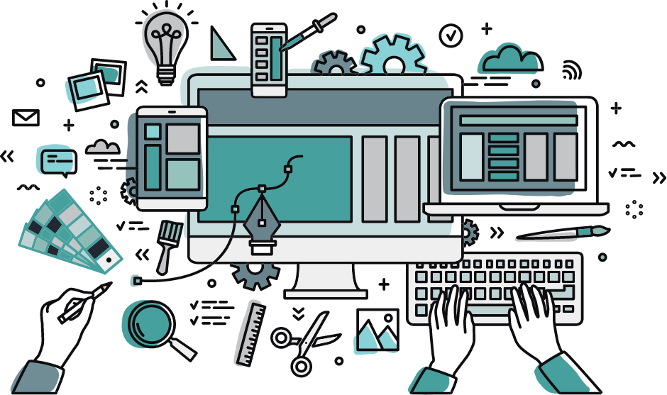 Vector graphic showing life of a website designer